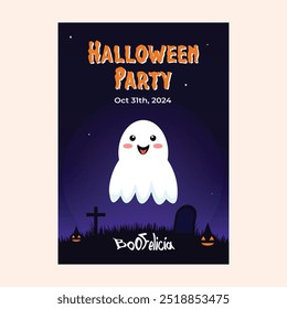Halloween party invitation with scary boo ghost illustration design