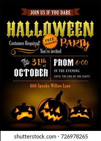 Halloween party invitation with scary Jack o Lanterns pumpkins