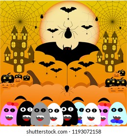 Halloween party invitation with scary pumpkins and a full moon