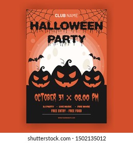 Halloween party invitation with scary pumpkins and a full moon, Halloween party invitations or greeting cards