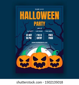 Halloween party invitation with scary pumpkins and a full moon, Halloween party invitations or greeting cards