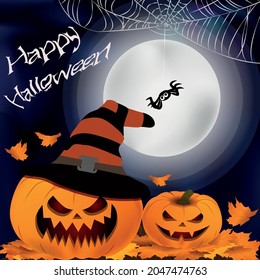 Halloween party invitation with scary pumpkins . Funny and evil pumpkins for halloween design. Vector
