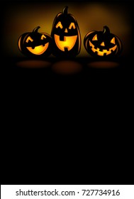 Halloween party invitation with scary pumpkins on black background