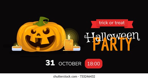 Halloween party invitation with scary pumpkins