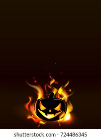 Halloween party invitation with the terrible burning Jack o Lantern