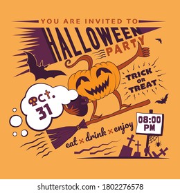 Halloween party invitation. Trick or treat. Color vector illustration.