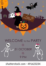 Halloween party invitation. Vector illustration.Place for your text message.Halloween menu design.Poster.