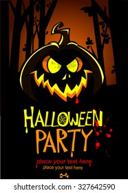 Halloween party invitation vector template, with pumpkin and place for text