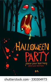 Halloween party invitation vector template, with  monster and place for text