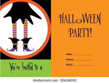 Halloween party invitation with witch.Vector eps10, illustration.