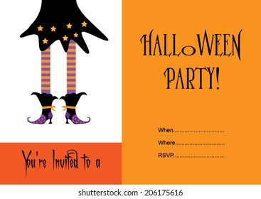 Halloween party invitation with witch.Vector eps10, illustration.