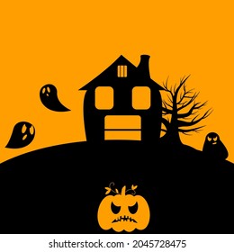 Halloween party invitations or greeting card with traditional symbols. Vector illustration. Place for text