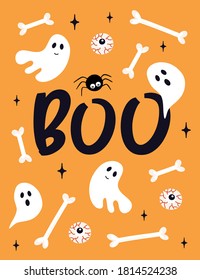 Halloween party invitations or greeting cards with handwritten text and traditional symbols. Vector illustration.
