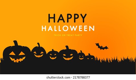 Halloween party invitations, greeting cards or posters with calligraphy, pumpkins, bats, trees. Design template for advertising, web, social networks.