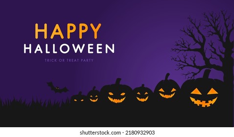 Halloween party invitations, greeting cards or posters with calligraphy, pumpkins, bats, trees. Design template for advertising, web, social networks.