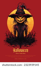 Halloween party invitations or greeting cards. Halloween pumpkins. Halloween Scary template, Witch, Pumpkins and Bats.