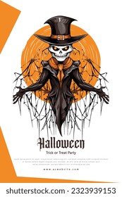 Halloween party invitations or greeting cards. Halloween pumpkins. Halloween Scary template, Witch, Pumpkins and Bats.