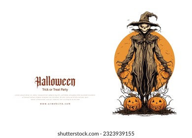 Halloween party invitations or greeting cards. Halloween pumpkins. Halloween Scary template, Witch, Pumpkins and Bats.