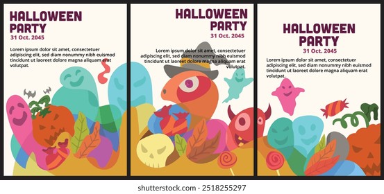 Halloween party invitations, greeting cards, or posters template set with blank space for text placement. abtract monster background for halloween illustration.