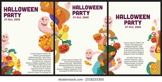 Halloween party invitations, greeting cards, or posters template set with blank space for text placement. abtract monster background for halloween illustration.