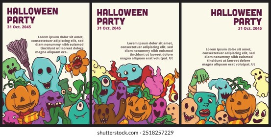 Halloween party invitations, greeting cards, or posters template set with blank space for text placement. abtract monster background for halloween illustration.