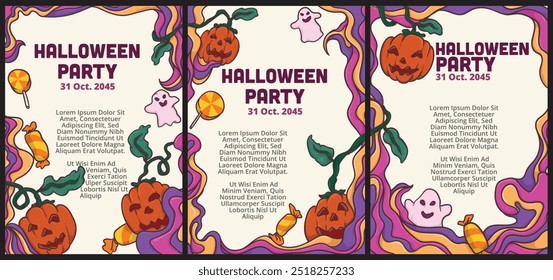 Halloween party invitations, greeting cards, or posters template set with blank space for text placement. abtract monster background for halloween illustration.