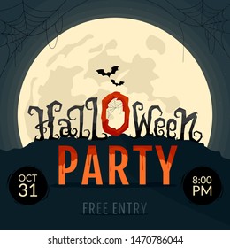 Halloween Party Invitations. Halloween Lettering Text On The Moonlight Background. Vector Illustration