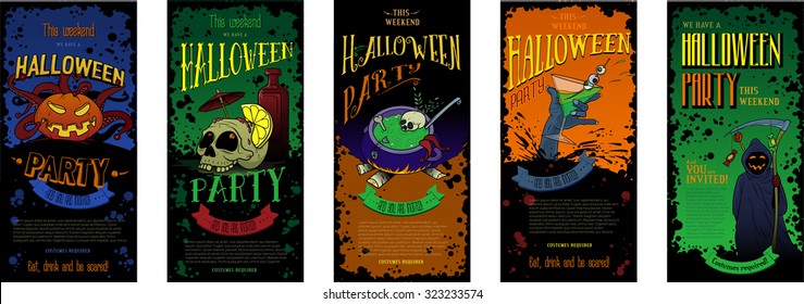 Halloween party invitations set