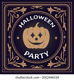 Halloween party invitations vintage frame retro border label antique vector illustration