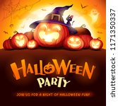 Halloween Party. Jack O Lantern party. Halloween pumpkin patch in the moonlight.