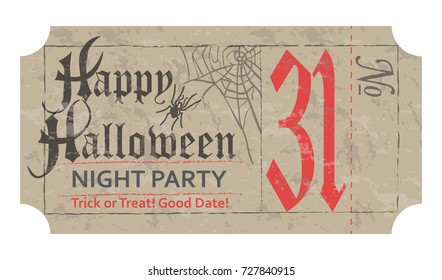 Halloween party label tag, vintage style Vector illustration