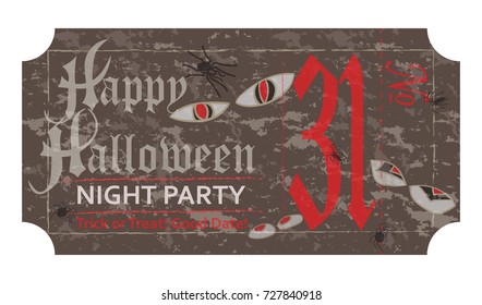Halloween party label tag, vintage style Vector illustration