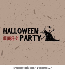 Halloween party label template. Vector text with scary characters. Poster for scary holiday celebration. Halloween template