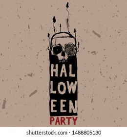 Halloween party label template. Vector text with scary characters. Poster for scary holiday celebration. Halloween template