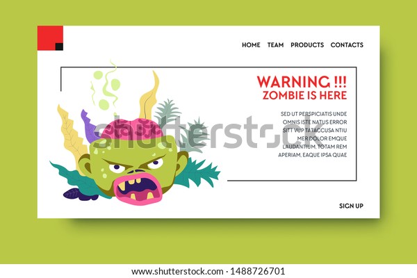 Halloween Party Landing Page Zombie Brain Stock Vector Royalty