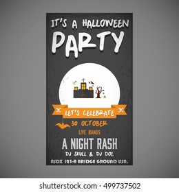 It's a Halloween Party. Let's Celebrate 30 October Live Bands A Night Rash. Halloween Haunted House Icon vector poster template
