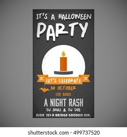 It's a Halloween Party. Let's Celebrate 30 October Live Bands A Night Rash. Candle Icon vector poster template