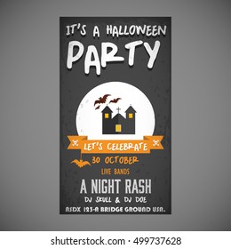 It's a Halloween Party. Let's Celebrate 30 October Live Bands A Night Rash. House Icon vector poster template