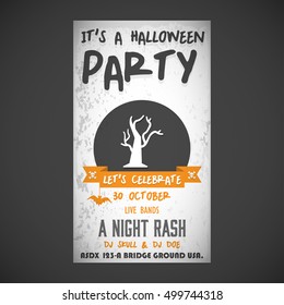It's a Halloween Party. Let's Celebrate 30 October Live Bands A Night Rash. Tree Icon vector poster template