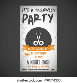 It's a Halloween Party. Let's Celebrate 30 October Live Bands A Night Rash. Seissor Icon vector poster template