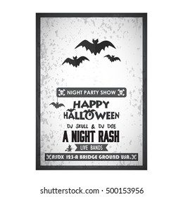 It's a Halloween Party. Let's Celebrate 30 October Live Bands A Night Rash. Halloween Bats Icon vector poster template