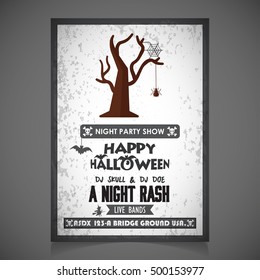 It's a Halloween Party. Let's Celebrate 30 October Live Bands A Night Rash. Halloween Haunted Tree Icon vector poster template