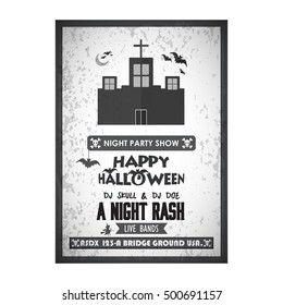 It's a Halloween Party. Let's Celebrate 30 October Live Bands A Night Rash. Halloween Horron House Icon vector poster template