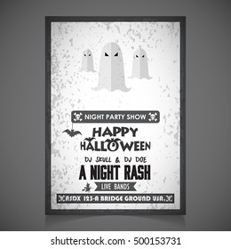 It's a Halloween Party. Let's Celebrate 31 October Live Bands A Night Rash. Halloween Ghosts Icon vector poster template