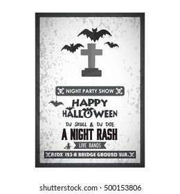It's a Halloween Party. Let's Celebrate 31 October Live Bands A Night Rash. Halloween RIP Bats Icon vector poster template