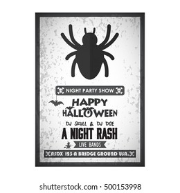 It's a Halloween Party. Let's Celebrate 31 October Live Bands A Night Rash. Halloween Scary Spider Icon vector poster template