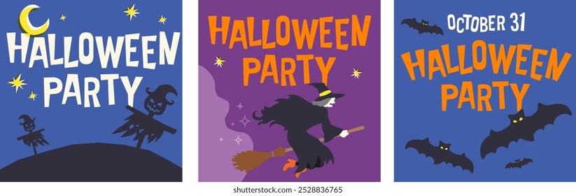 Halloween Party lettering and illustrations. Vector, hand-made illustrations.