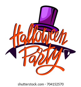 Halloween party logo. Lettering with vampire teeth and silk hat