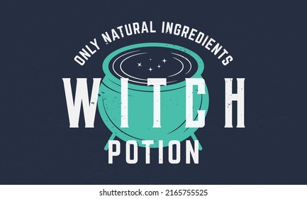 Halloween party logo, poster concept. Vintage Halloween poster with witch cauldron. Modern design poster. Retro poster for halloween events. witch cauldron icon silhouette. Vector illustration