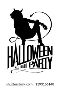 Halloween party logo symbol with devil woman silhouette